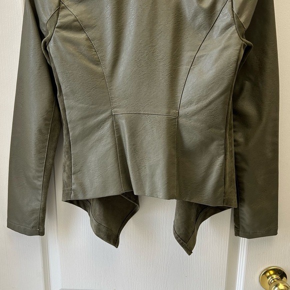 Dex Olive Green Open Front Draped Waterfall Moto Jacket Faux Leather/Suede XS - Picture 10 of 16